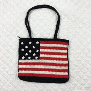Women's Y2k American Flag Crochet Shoulder Tote Bag